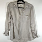 C&C California C & C California Womens M 100% Linen Button Up Blouse Long Sleeve Tan Beach Photo 0