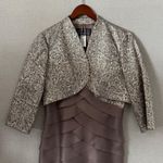 Alex Evenings 2-Piece Tiered Sheath Dress & Metallic Jacquard Jacket Set Size 10 Elegant Vintage Photo 2