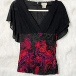 Karen Millen  Size US 6 100% Silk V-Neck Flutter Sleeves‎ Red Paisley Ruched Top Photo 0