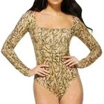 Sofia Jeans by Sofia Vergara Women's Long Sleeve Printed Bodysuit (449) Brown Size L Photo 0