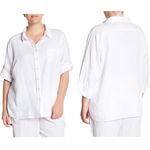 Allen Allen  Linen 3/4 Sleeve Shirt in White Size 1X Photo 4