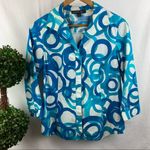 Lafayette 148  Blue & White Circle Print Button Up Top 10 Photo 0