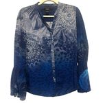Desigual  blouse blues with extra buttons and embroidery size l Photo 0