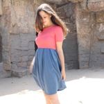 LuLaRoe NEW ‎ Amelia Dress Colorblock Coral Pink Blue Short Sleeve Womens … Photo 1