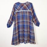 Anthropologie  Holding Horses Navy Blue & Orange Plaid Lace Trim High Low Dress L Photo 3
