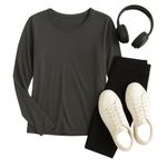 Zella Long Sleeve Performance Shirt Gray Black Stretch Top Size XL in EUC Photo 0