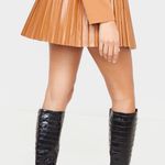 Pretty Little Thing Camel Faux Leather Pleated Skater Skirt Photo 1