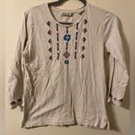 Orvis Womens White Native American Design Long Sleeve Tee T-Shirt Sz Medium Photo 0