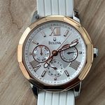 Bulova Ladies Chronograph Style Watch Silver Dial Rose Gold Case Date Dial Photo 1