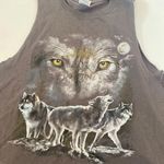 Gray Wolf Graphic Print Hipster Cut Off Tank Top Sz Lg Cotton Crew Neck Photo 12