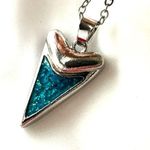 Faux blue fire opal silver tone pendant necklace Photo 5