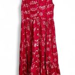 Phool Cotton Vtg Red Floral Ruffled Sleeveless Long Dress Size Medium White Photo 0