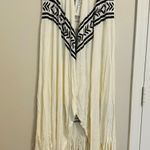 Vocal Cross Rhinestone Fringe Open Front Long Vest White M Photo 6