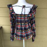 Free People  Siene Plaid Western Top-blue Size S Photo 4