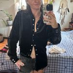 Vintage Black velvet pearl snap shirt Size L Photo 1