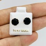 ❤️ 14k solid Gold Black color earrings studs ❤️ 8mm cubic zirconia ❤️ Screw Back ❤️ Aretes Negro en oro de 14 kilates Photo 1