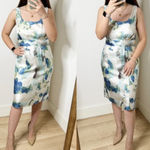 Banana Republic 100% Silk Scoop Neck Blue Green Watercolor Print Dress US 8 Photo 1