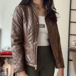 New Look ‎ Quilted Faux Leather Moto Jacket Brown Padded Collar Zip Front Womens Photo 1