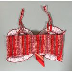 Red Striped Shirred Bow Tank Crop Top Shirt Blouse Size M ❤️♥️ Size M Photo 3