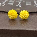 Handmade Yellow Glitter Chrysanthemum Flower Stud Earrings Era Inspired Photo 3