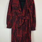 DKNY  | Womens Faux Wrap Dress Size 6 Printed Red Long Sleeve V-Neck Stretch Photo 1