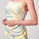 DO + BE Side Ruched Tie Dye Dress Size Medium Adjustable Straps Square Neck Yellow Photo 0