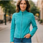 Vtg Yvonne Le Marie Teal Suede Genuine Leather Jacket Size 8 Zip up Lined Green Photo 1