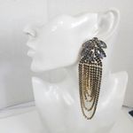 Smokey Grey Crystal Statement Elegant Earrings Gold Photo 4