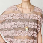 Free People  Womens County Fair Blouse Top Sheer Taupe Pink Banded Bottom Size L Photo 0