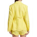 Farm Rio  Bright Yellow Linen Blazer Scalloped Hem‎ Button Front Jacket Photo 2