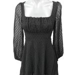 NEW WDIRARA Black Swiss Dot Puff Long Sleeve Mini Fit & Flare A Photo 0