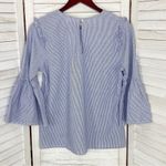 Passport Striped Embroidered Bell Sleeve Popover Shirt Medium Blue Photo 7