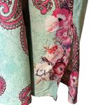 Velzera Mini Dress Tunic Green Pink Paisley Crochet Fringe Bell Sleeves SZ LG Photo 8