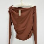 J.Crew  Asymmetrical Off The Shoulder Top Stretch Cotton Blend Brown XS NWT Photo 5