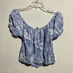 Roxy Crop Top Women's XS Blue Short Sleeve Elasticated Scoop Neck Button Front Photo 4