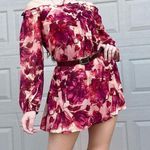 For Love & Lemons  Bohemian Rose Floral Sicily Peasant Off Shoulder Mini Dress M Photo 4