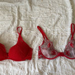 Victoria's Secret Vibrant Red Lace Bras 34C Photo 2