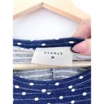 Everly  Women's Navy Blue Textured Shift Dress Medium Rolled Sleeve Shirt Dots Photo 1