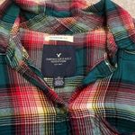 American Eagle  boyfriend fit high low plaid button down top red green xs Photo 4