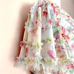 DM fashion White Green & Red Ruffle Tulle Floral Belle Sleeve Dress. Photo 2