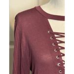 Active USA Plum Colored Long Sleeve Tee, Cross Front, Rayon/Spandex, L Purple Size L Photo 3