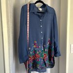 FIG & FLOWER EMBROIDERED BUTTON SHIRT Sz: L Blue Size L Photo 2