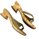 Retro Vis a Vie Gold Leather Wood Slide Sandals Size 9 Gold Photo 5