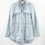 Jack by BB Dakota Jacket Small Chambray Hi-Low Hooded Zip Up Lightweight Casual Photo 2