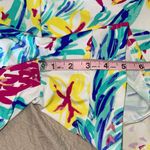 Aryeh Womens Tropical Ruffle Trim Tie Belt Stretch Romper Multicolor Medium Photo 12