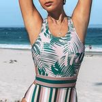 Cupshe Miss U Palms and Stripes One-Piece Swimsuit Size Small Photo 0