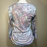 Vintage Y2K MD Boho‎ Floral Script Scoop Neck Top Rhinestones Feminine Romantic Blue Size M Photo 2