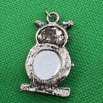 Owl Charm Pendant Pink Rhinestone Silver Tone Animal Jewelry Black Onyx Eyes Photo 1