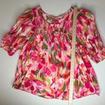 Terra & Sky Terra Sky Floral Peasant Top Size 2X Pink Multicolor Smocked Stretch Boho Bright Photo 7