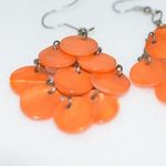 Rare Vintage Roaring 20's Orange Shell Silver Tone Chandlier Dangle Earrings Photo 1